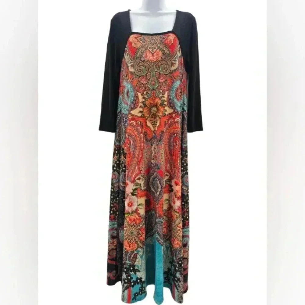 Artsy Boho-Chic Multicolor Maxi Dress Made In USA
